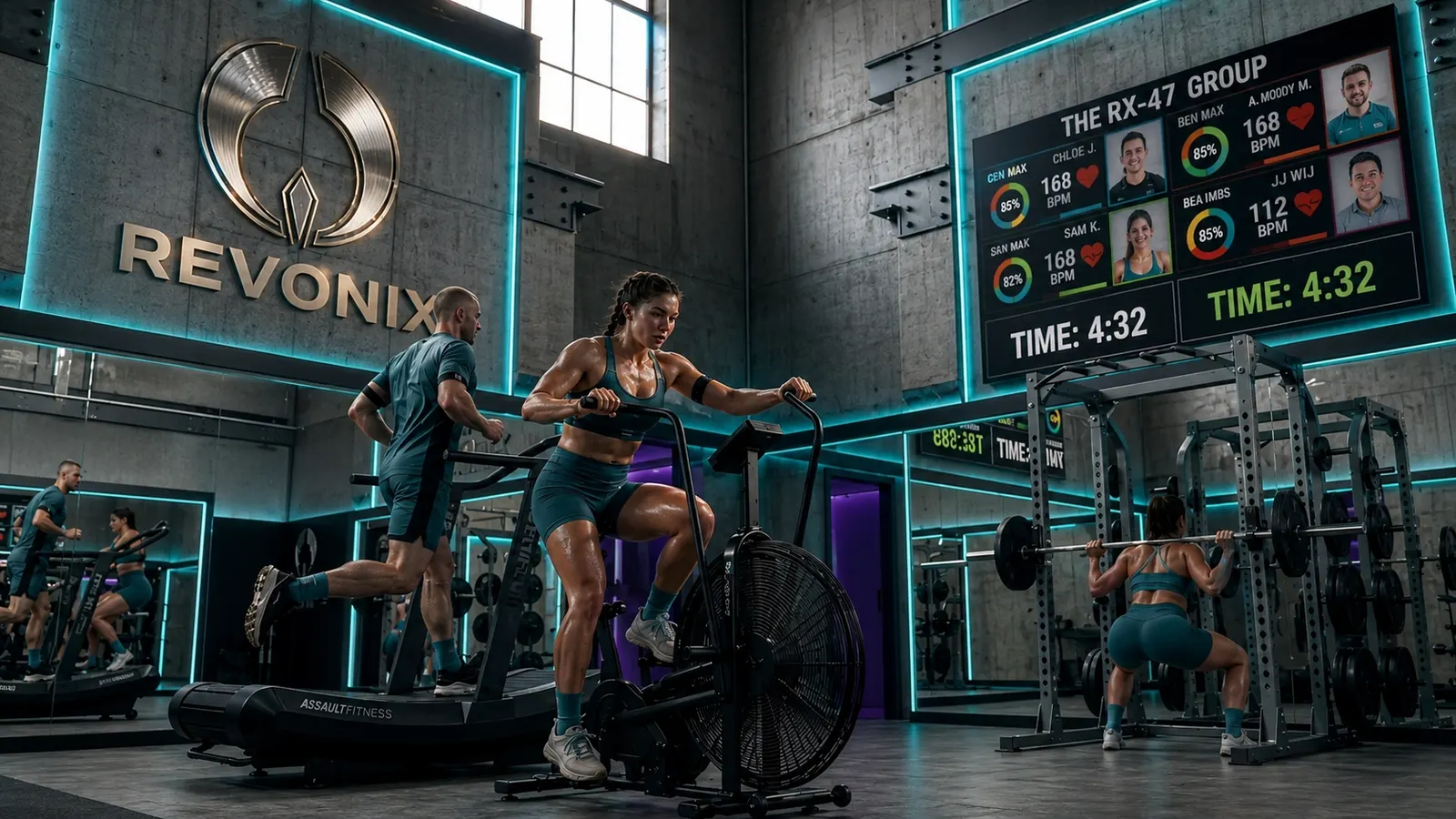 Allenamento di gruppo Revonix con monitoraggio cardio in tempo reale